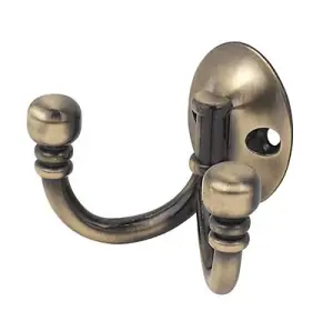 Antique brass effect Zinc alloy U-shaped Double Ball Hook (H)59mm