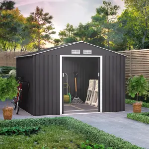 BillyOh Ranger Apex Metal Shed With Foundation Kit - 9x8 Dark Grey