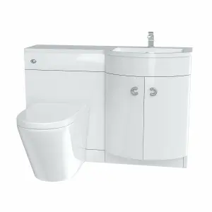 Nes Home White 1100mm Right Hand Basin Vanity Unit and BTW WC Toilet