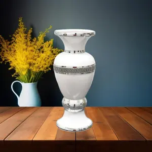 40Cm Beautiful Zig Zag Ceramic Mosaic Vase White Crystal (White)