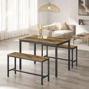 VASAGLE Dining Table with 2 Benches, 3 Piece Set, Honey Brown