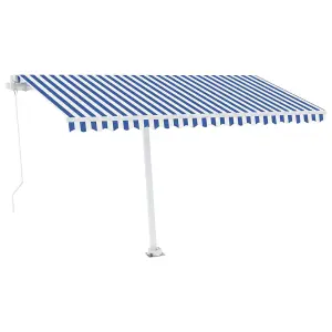 Berkfield Manual Retractable Awning with LED 400x300 cm Blue and White