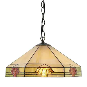 Tiffany Glass Hanging Ceiling Pendant Light Bronze & Amber Art Deco Shade i00146