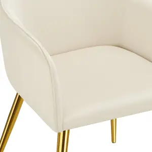 Dining Chair Avane - velvet look, padded armchair, high backrest and armrests - beige