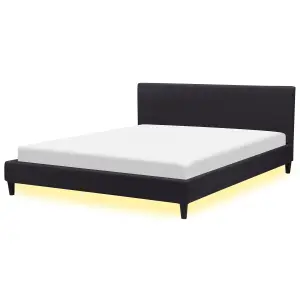 Fabric EU Super King Size Bed White LED Black FITOU