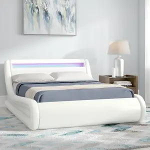 Galaxy LED Upholstered Ottoman Bed Black/White / Kingsize (5')