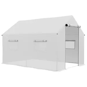 Outsunny Tunnel Greenhouse W/ UV-resistant PE Cover, Wide Door, 2 x 3(m), White