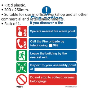 1x Fire Action No Lift Sign - Rigid Plastic Safety Sign 200x250mm for Workplaces