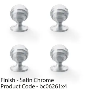 4 PACK - Reeded Ball Door Knob - 32mm Diameter Satin Chrome Lined Cupboard Pull Handle