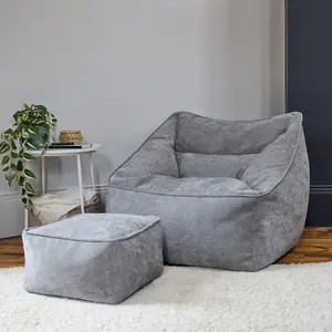 icon Natalia Chenille Armchair Bean Bag and Footstool Set Grey Giant Bean Bag Chair