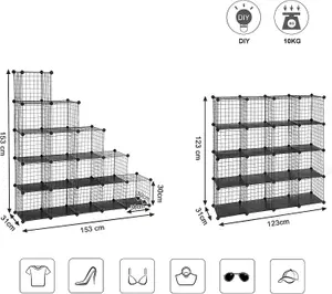 SONGMICS 16 Cube Metal Wire Storage Organiser, DIY Closet Cabinet and Modular Shelving Grids, Wire Mesh Shelves and Rack, Black