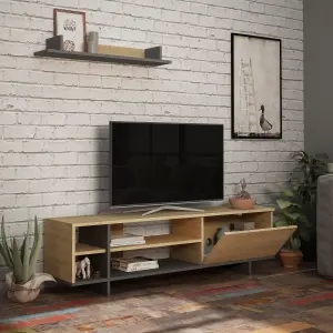 Decortie Stockton Modern TV Unit with Storage Wall Shelf 65" TVs Oak Anthracite Grey 160cm Wide