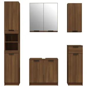 Berkfield 5 Piece Bathroom Cabinet Set Brown Oak Engineered Wood