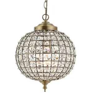 Hanging Ceiling Pendant Light Antique Brass Glass Round Metal Lamp Shade Holder