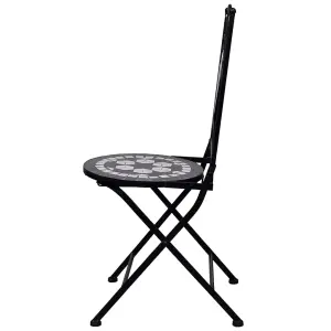 3 Piece Mosaic Bistro Set Ceramic Tile Black and White