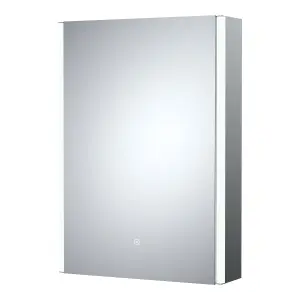 Rectangular 1 Door Touch Sensor Mirror Cabinet with 2 Shelves, Demister & Shaver Socket, 500mm - White/Chrome