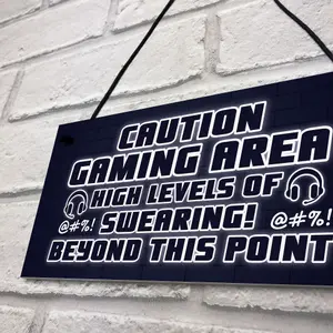 Funny Gaming Sign CAUTION GAMING AREA Plaque Son Birthday Christmas Gift