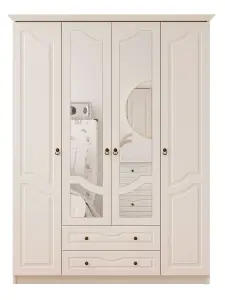 CHLOE 4 Door 2 Drawer Mirrored White Wardrobe