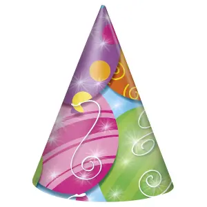 Unique Party Twinkle Balloons Birthday Party Hats (Pack of 8) Multicoloured (One Size)