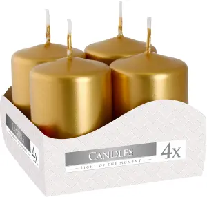 Pack of 4 Gold Pillar Candles Small (Width: 40 mm / Height: 60 mm each)