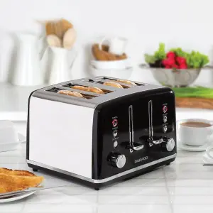 Daewoo Kensington Stainless Steel Pyramid Kettle 4 Slice Toaster and Microwave Set