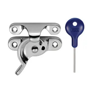 Locking Fitch Pattern Sash Window Fastener 49mm Fixing Centres Polished Chrome