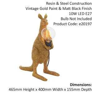 2 PACK Vintage Gold Kangaroo Table Light - Resin Figure - Matt Black Lamp Holder