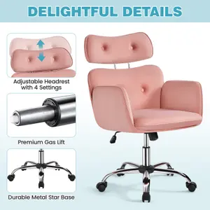 Yaheetech Velvet Desk Chair with Adjustable Headrest - Pink