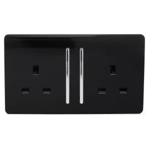 Trendiswitch Black 2 Gang 13 Amp Switched Socket