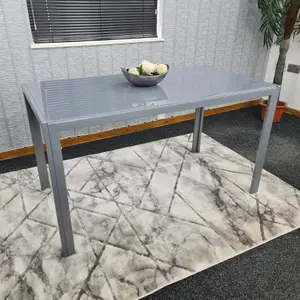 Dining Table Grey Glass Kitchen Place for 4 Seats, Dining Table Only (Grey H 75 x L 120 x W 70 cm)