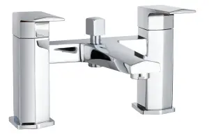 Deck Mount Square Bath Shower Mixer Tap with Kit - Chrome