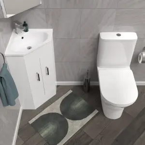 Nes Home White Corner Vanity Unit with Ceramic Basin & Round Rimless Toilet Set