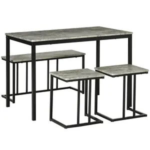 HOMCOM Dining Table Set, Concrete Effect Table and Chairs for 4 People, Grey