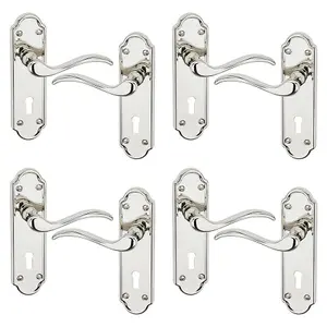 URBNLIVING 170mm Length 8 Pcs Lisbon Metal & Polished Nickel Latch Door Keyhole Handles Set