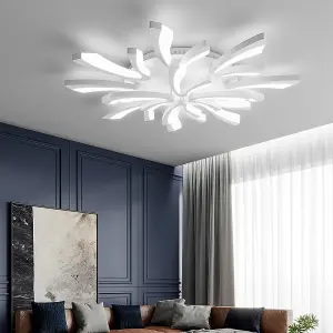 12 Lamp Unique V Shaped Petals Acrylic Shade LED Semi Flush Ceiling Light Fixture Cool White