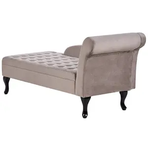 Right Hand Velvet Chaise Lounge with Storage Taupe PESSAC