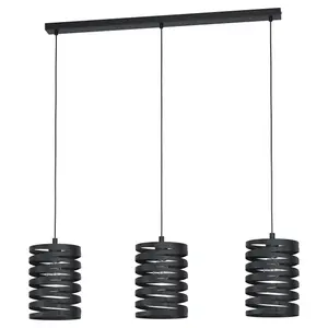 Pendant Ceiling 3 Bulb Light Colour Black Shade Slim Black Spiral Bulb E27 3x40W