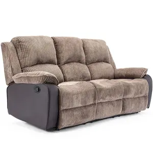 Postana Manual High Back Jumbo Cord Fabric Recliner 3 Seater Sofa (Brown)