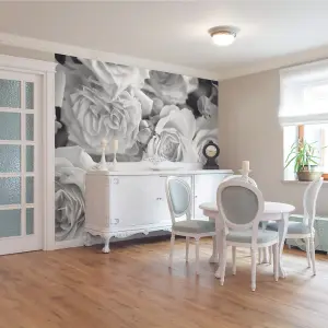 Origin Murals Grey Large Petal Roses Matt Smooth Paste the Wall Mural 350cm wide x 280cm high