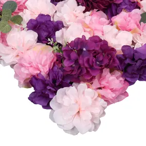 Artificial Flower Wall Backdrop Panel, 60cm x 40cm, Purple & Dusty Pink