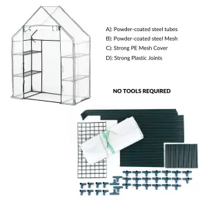 3 Tier Walk-In Greenhouse with 6 Shelves, Waterproof WhitePE Mesh Cover, Roll up Zipper Door and Sturdy Steel Frame  193Lx143Wx73H