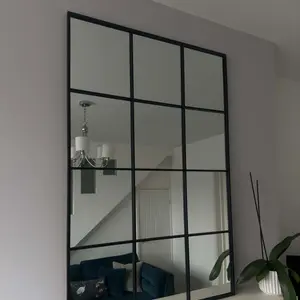 Rectangle Metal Window Panel Mirror Black / 90cm H x 60cm W