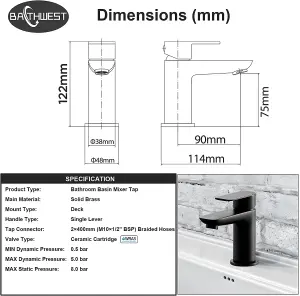 BATHWEST Single Lever  Mono Basin Mixer Tap Bathroom Sink Hot and Cold Faucet