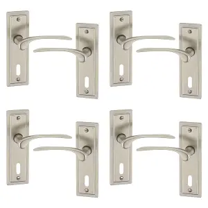 URBNLIVING 159mm Length 8 Pcs Como Metal & Satin Nickel Latch Door Keyhole Handles Set