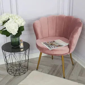 Flora - Velvet Accent Chair with Scalloped-back Design (Pink)