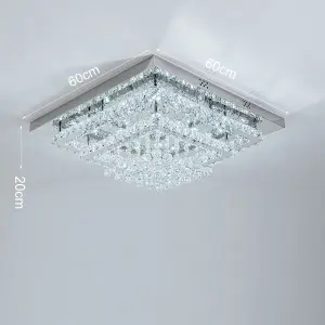 2 Tier Square Modern Crystal LED Flush Mount Ceiling Light Fixture Chandelier in White Light 60cm