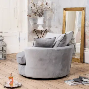 Havana Velvet Fabric Swivel Based Base Cuddle Chair - Grey