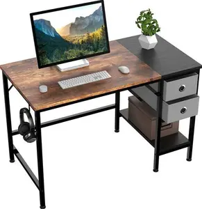 HOMIDEC Computer Desk, Office Work Desk For Student And Worker, Writing Desk With Drawer And Headphone Hook, Laptop Table With Shelves, Modern Style