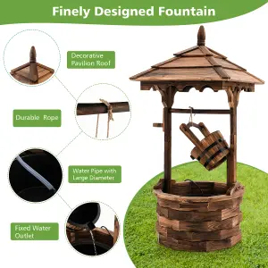 Costway Outdoor Wooden Water Fountain Rustic Wishing Well Fountain with Electric Pump