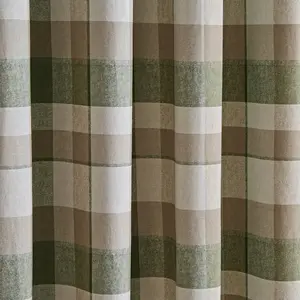 Brushed Cotton Thermal Check Lined Eyelet Curtains Green / 117 W x 137 D cm